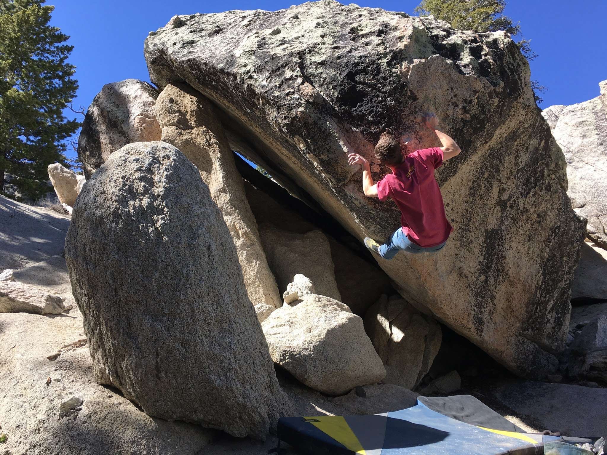 Cody working out the moves on Steep Sharma Arete (V10)