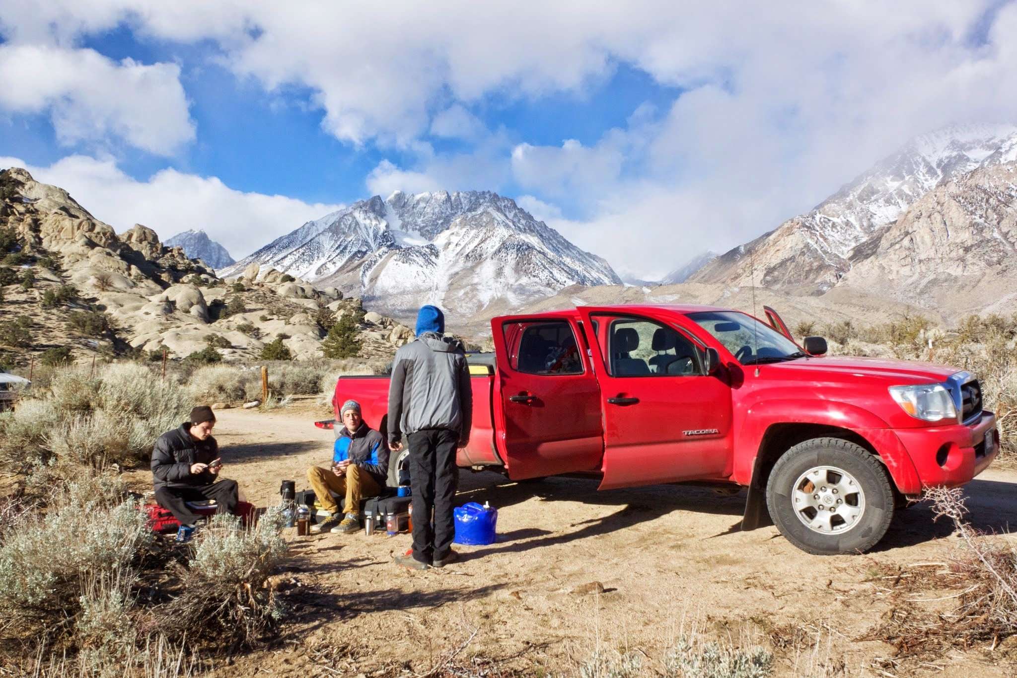 The crew taking a lunch break with a marvelous backdrop.